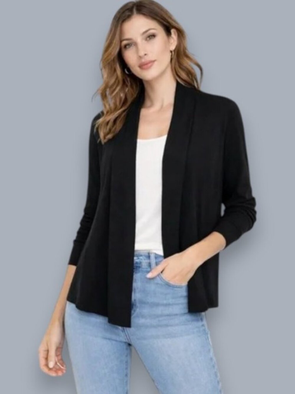 Lafayette 148 open front draped cardigan black women's size L